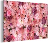 Wanddecoratie Metaal - Aluminium Schilderij Industrieel - Bloemen - Roze - Rozen - 120x80 cm - Dibond - Foto op aluminium - Industriële muurdecoratie - Voor de woonkamer/slaapkamer