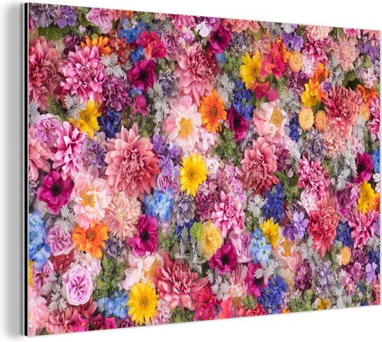 Wanddecoratie Metaal - Aluminium Schilderij Industrieel - Bloemen - Kleuren - Collage - 30x20 cm - Dibond - Foto op aluminium - Industriële muurdecoratie - Voor de woonkamer/slaapkamer