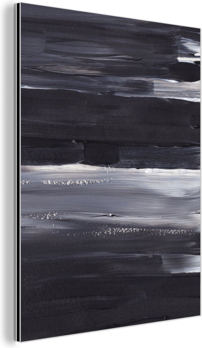 Wanddecoratie Metaal - Aluminium Schilderij Industrieel - Verf - Abstract - Zwart - 30x40 cm - Dibond - Foto op aluminium - Industriële muurdecoratie - Voor de woonkamer/slaapkamer