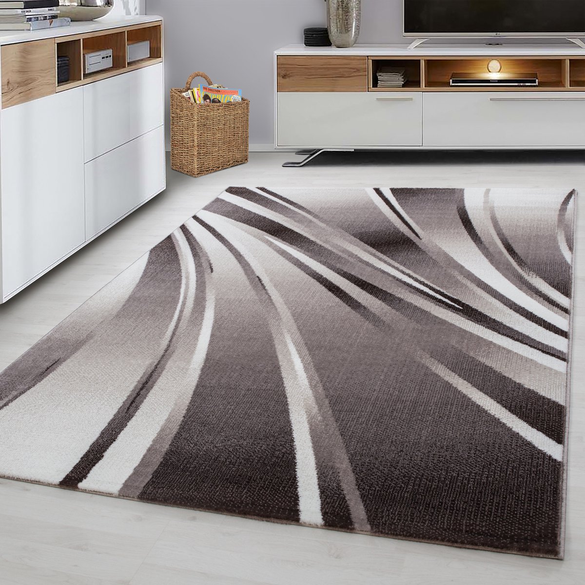 Flycarpets Jaden Modern Vloerkleed - Bruin / Creme - 80x150 cm - Laagpolig Tapijt Woonkamer