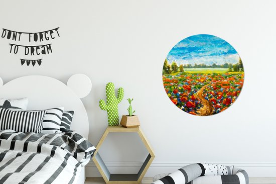 WallCircle - Cercle mural - Cercle mural - Peinture à l'huile - Fleurs - Nature - Arbres - Ciel - Décoration murale ronde - Peinture ronde - Plastique - 60x60 cm - Décoration murale