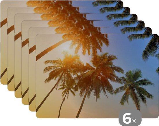 Set de Table - Napperons de Table en Plastique - Palmier - Soleil - Été - Tropical - 45x30 cm - 6 pièces - Résistant à la Chaleur - Antidérapant - Pad - Amovible