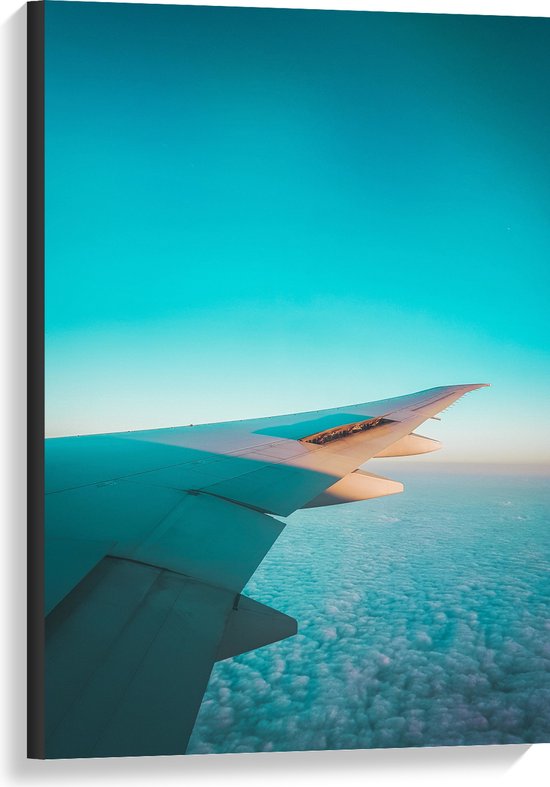 WallClassics - Canvas  - Witte Vleugel van Vliegtuig boven Schapenwolken - 60x90 cm Foto op Canvas Schilderij (Wanddecoratie op Canvas)