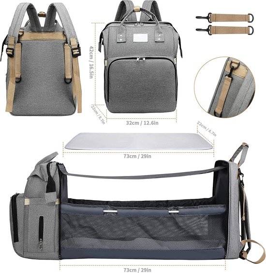 Baby Tas - Baby Rugzak - Baby Luiertas - Luier Tas - Baby Tassen - Opberg Tas + Wieg - Luiertas - Luiertas Rugzak - Wieg Rugtas van AUNOOL — afbeelding 2