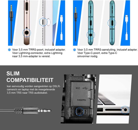 NEEWER Vlogging CM14 Pro mini-microfoon, tafelstatief, compatibel met