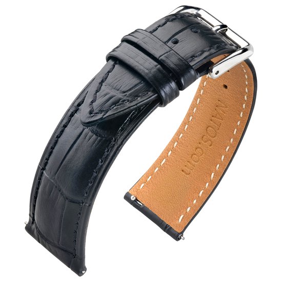 Kalfslederen Horlogebandje Alligator Zwart 24mm