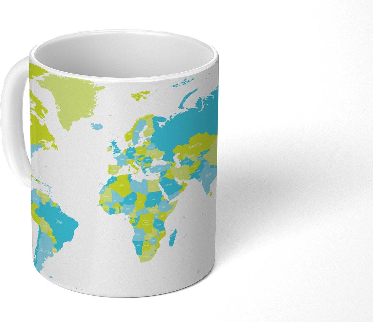 Mok - Koffiemok - Wereldkaart - Groen - Blauw - Mokken - 350 ML - Beker - Koffiemokken - Theemok