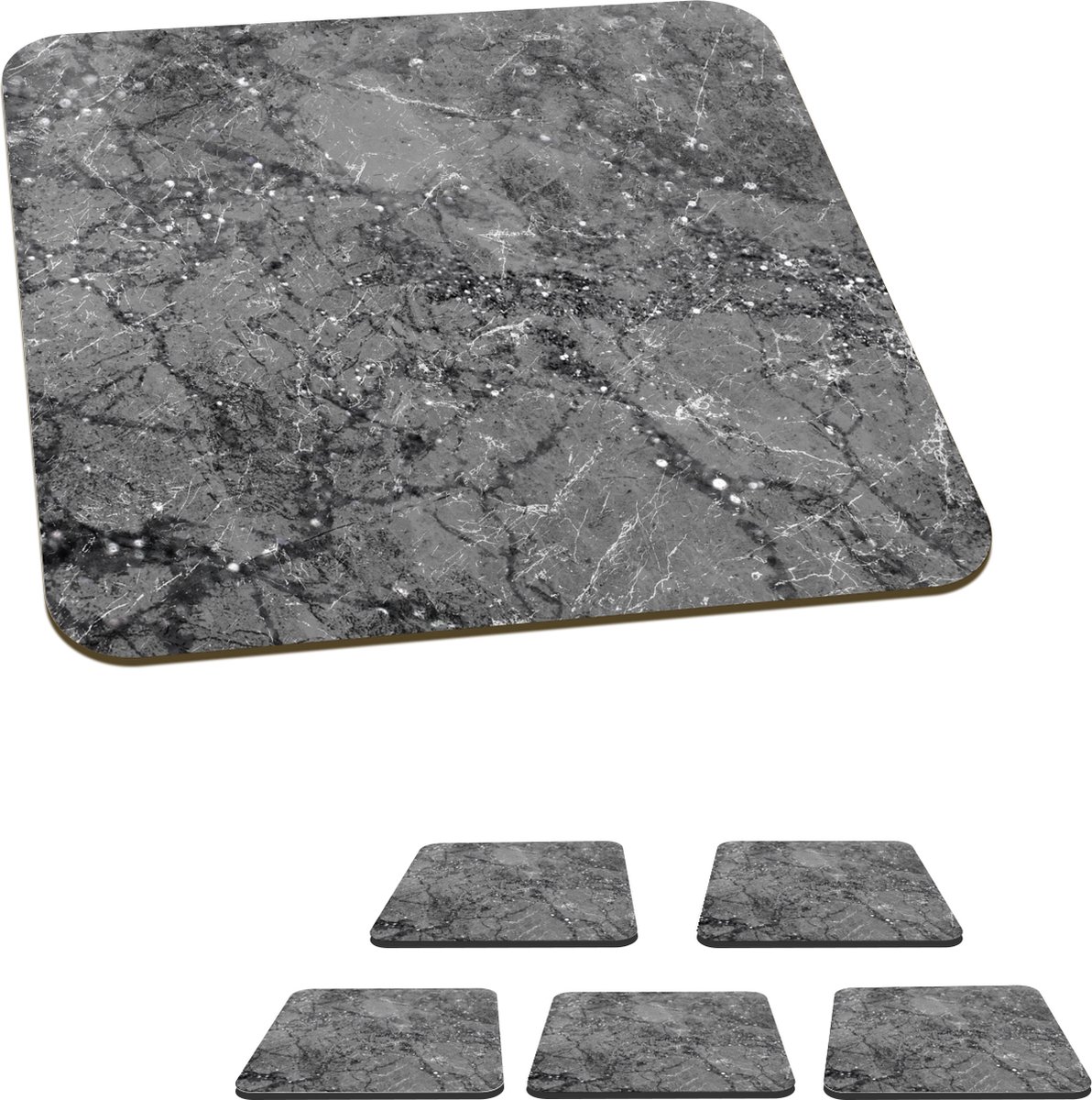 Onderzetters voor glazen - Marmer - Grijs - Luxe - 10x10 cm - Glasonderzetters - 6 stuks