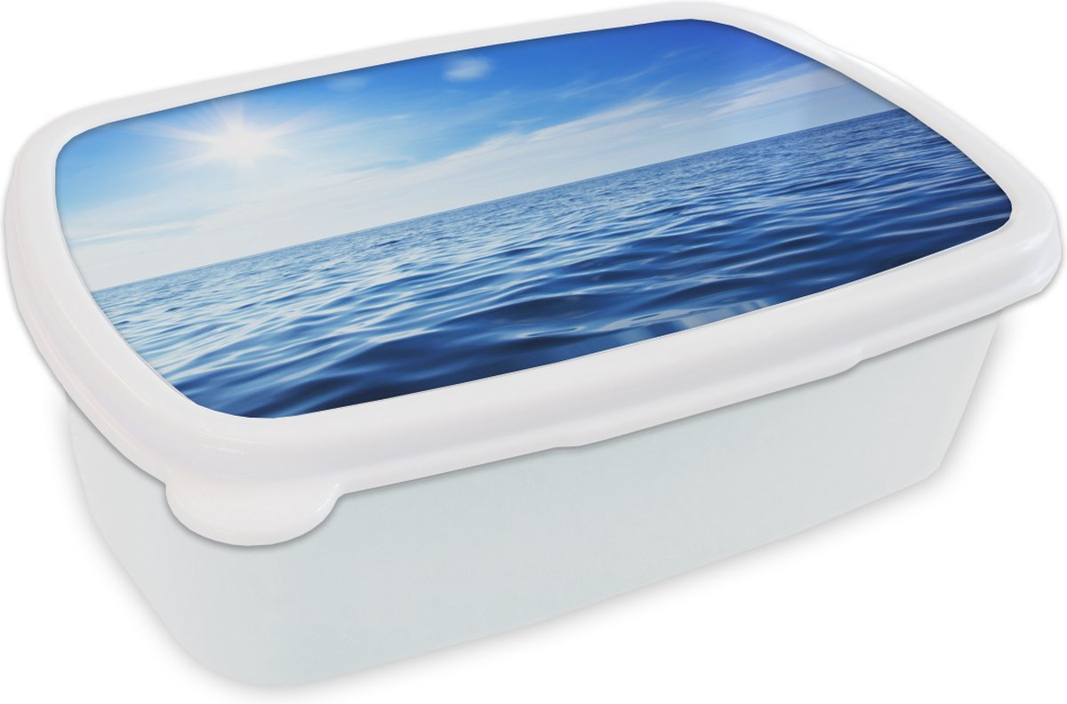 Broodtrommel Wit - Lunchbox - Brooddoos - Zee - Zon - Lucht - 18x12x6 cm - Volwassenen