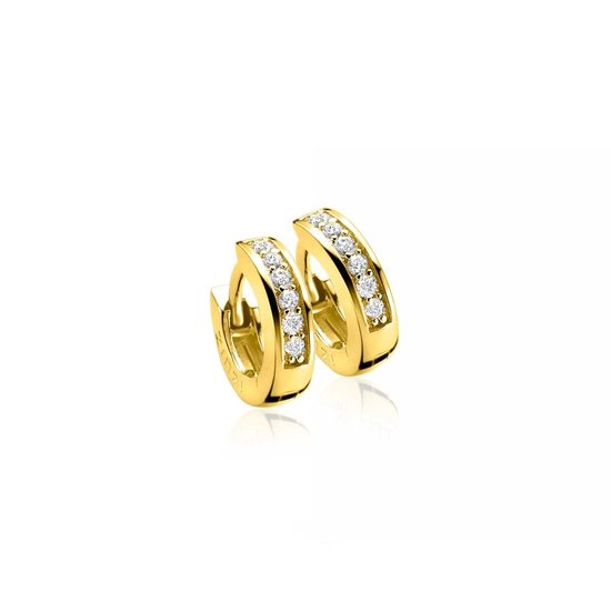 ZINZI gold plated zilveren oorringen 12 x 3mm bezet met witte zirkonia's ZIO187Y