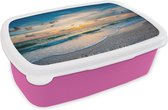 Broodtrommel Roze - Lunchbox - Brooddoos - Strand - Zee - Zonsondergang - 18x12x6 cm - Kinderen - Meisje
