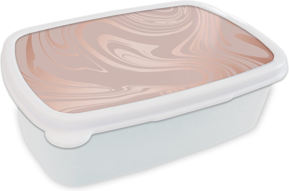 Broodtrommel Wit - Lunchbox - Brooddoos - Marmer - Roségoud - Luxe - 18x12x6 cm - Volwassenen