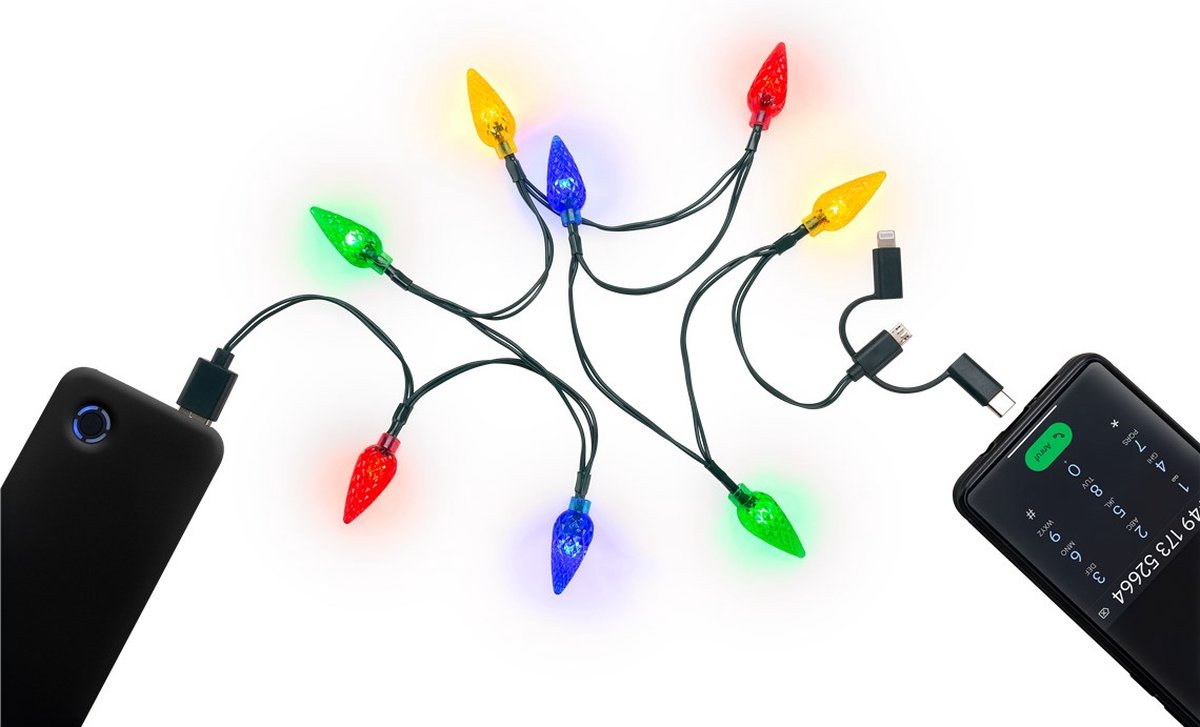 Smartphone USB-oplaadkabel met ledlampjes Blauw, Groen, Rood, Geel 8 lampen LED 5 W