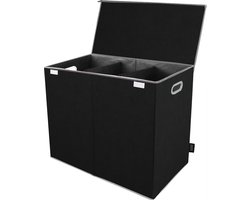 MiRi Wasmand – 3 Vakken met Deksel – Wassorteerder – Zwart – 120 Liter – Wasbox – Opvouwbaar – Organizer Kleding – Laundry Basket