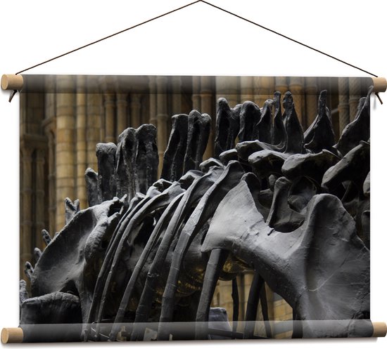 WallClassics - Textielposter - Zwart Skelet van een Dino - 60x40 cm Foto op Textiel