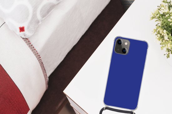 Coque avec cordon iPhone 13 Mini - Blauw - Couleur unie - Bleu foncé - Siliconen - Bandoulière - Coque arrière avec cordon - Coque pour téléphone avec cordon - Coque avec corde