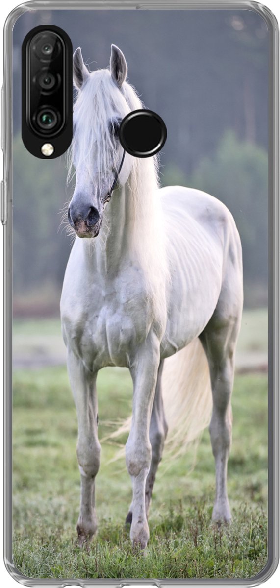 Telefoonhoesje Geschikt voor Huawei P30 Lite hoesje - Paard - Licht - Ochtend - Siliconen Telefoonhoesje Telefoonhoesje