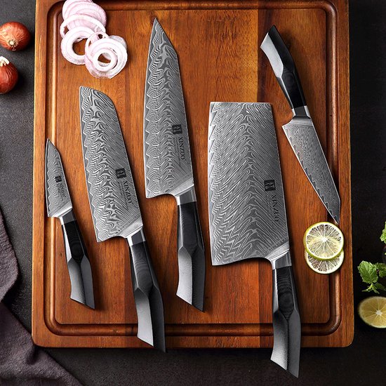 XINZUO 5 Pièces Set Couteaux de Cuisine Damas Acier Couteau de
