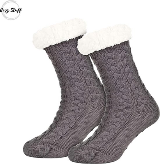 Cosy Stuff - Huissokken Dames en Heren - Grijs - Gevoerde sokken - Anti Slip Sokken - Fleece Sokken - Dikke Sokken - Slofsokken - Warme Sokken - Winter Sokken