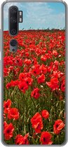 Geschikt voor Xiaomi Mi Note 10 hoesje - Een weiland vol met klaprozen - Siliconen Telefoonhoesje
