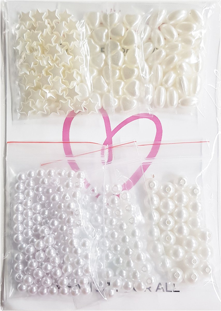 Principessa Parels set – Rond, Hartjes, Sterretjes, Zoetwaterparel – Unieke mix 275 stuks – Wit / Parelmoer – 5, 6, 8, 9 en 10mm kralen – Acryl — afbeelding 2
