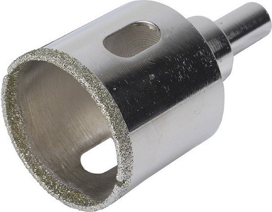 Rubi tegelboor, zilverkleurig, met diamanten rand.