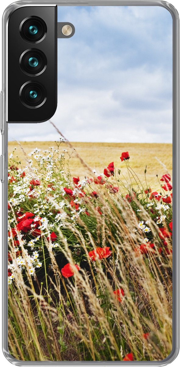 Telefoonhoesje Geschikt voor Samsung Galaxy S22 Plus hoesje - Wolken - Bloemen - Rood - Siliconen Telefoonhoesje Telefoonhoesje