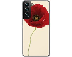 Telefoonhoesje Geschikt voor Samsung Galaxy S22 hoesje - Close-up van een rode klaproos - Siliconen Telefoonhoesje Telefoonhoesje