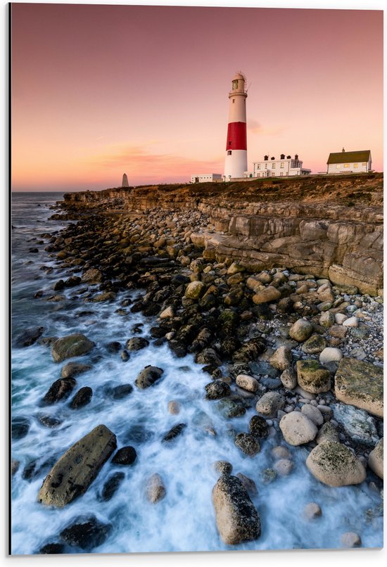 WallClassics - Dibond - Vuurtoren aan de Kust - 40x60 cm Foto op Aluminium (Wanddecoratie van metaal)