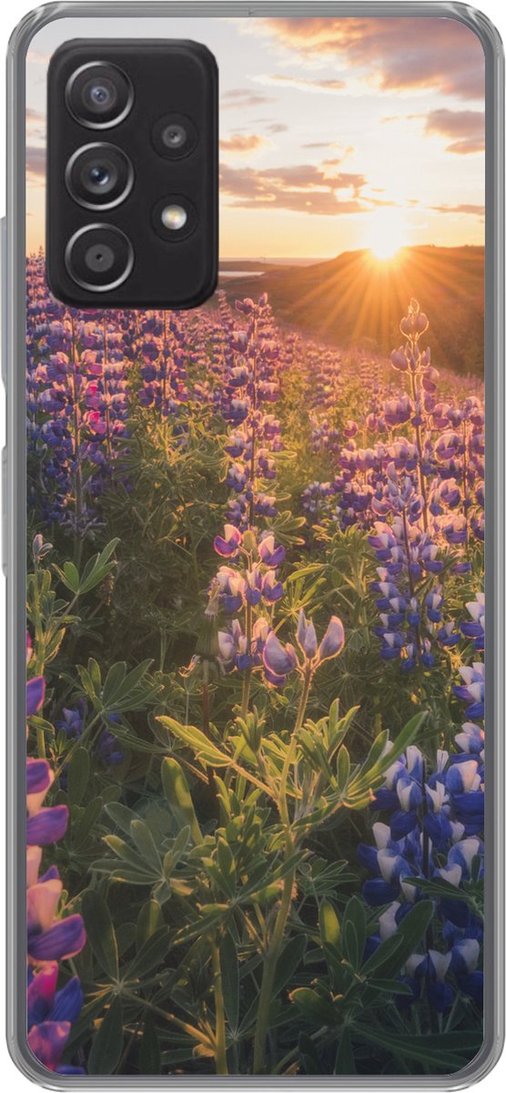 Telefoonhoesje Geschikt voor Samsung Galaxy A53 5G hoesje - Lupine - Zon - Paars - Siliconen Telefoonhoesje Telefoonhoesje