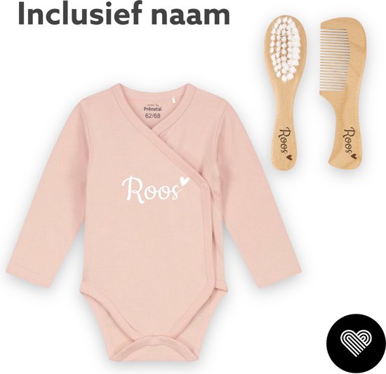 bovenste Eerbetoon Verklaring Kraamcadeau Baby Pakket - Prenatal - Overslag Romper & Borstel / Kam -  Inclusief naam | bol.com