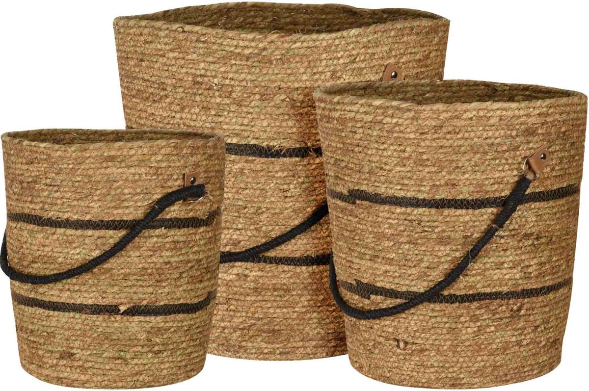 HS Collection Rieten opbergmanden set - 3-delig - 32/37/42 cm - met handvatten
