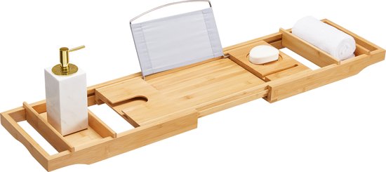 ACAZA Badplank - Badrek - Badplank voor in bad – Uitschuifbaar van 75 tot 109 cm Breed - Bamboe
