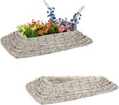 Relaxdays plantenbak - set van 2 - rotan - bloempot - met folie - driehoekig- wit/natuur