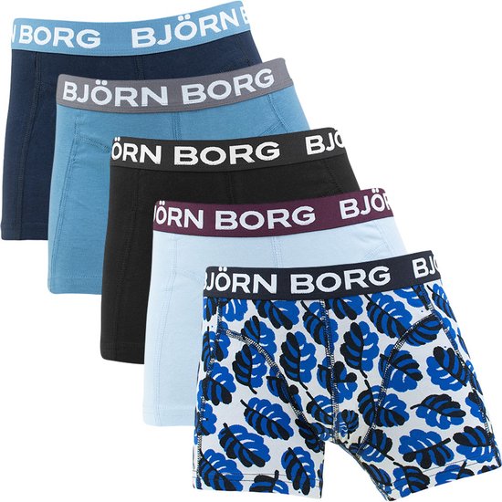 Björn Borg jongens premium cotton stretch 5P boxers leafs blauw & zwart -  146/152 | bol.com