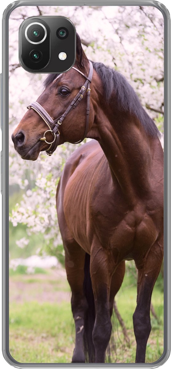 Telefoonhoesje Geschikt voor Xiaomi 11T hoesje - Paard - Sakura - Halster - Siliconen Telefoonhoesje Telefoonhoesje