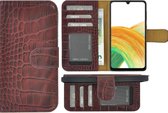 Samsung Galaxy A33 5G Hoesje - Bookcase - Samsung A33 5G Hoesje Book Case Wallet Echt Leer Croco Bordeauxrood Cover