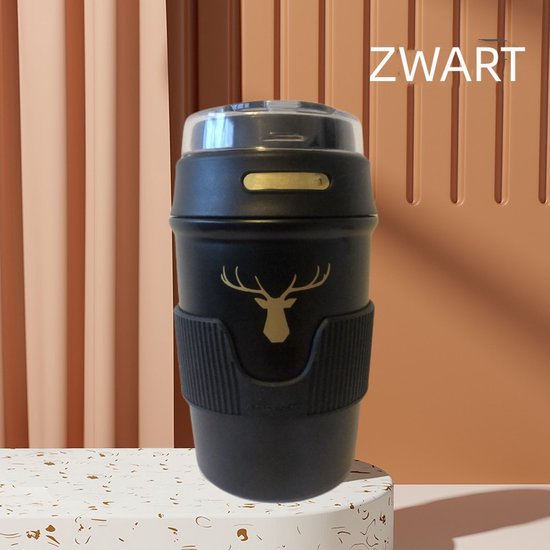 Foto: Floraweg cup drinkbeker to go lekvrij dubbelwandig rvs 316 thermosbeker koffiebeker koffie en thee 400ml zwart