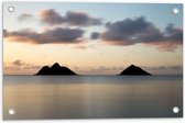 WallClassics - Tuinposter – Twee Bergen in Zee - 60x40 cm Foto op Tuinposter  (wanddecoratie voor buiten en binnen)