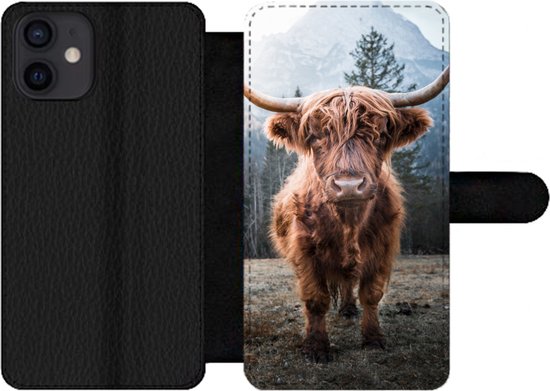 Étui pour téléphone iPhone 12 Bookcase - Highlander écossais - Berg - Animal - Avec compartiments - Étui portefeuille avec fermeture magnétique