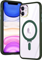 Apple iPhone 11 Hoesje Back Cover Kickstand Compatibel met MagSafe Transparant Groen