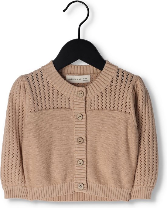 Quincy Mae Pointelle Knit Cardigan Truien & Vesten Unisex - Sweater - Hoodie - Vest- Beige - Maat 18-24M