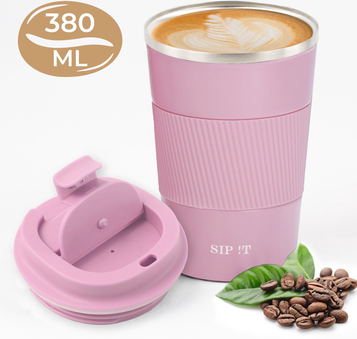 SIP !T® Premium RVS Koffiebeker To Go Thermosbeker – 380 ML – Herbruikbare Koffie & Theebeker – Lekvrij – Roze - Valentijn