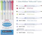 Zebra Mildliner Double Sided Tekstmarker - Fine & Bold - Cool & Warm Colors - Set van 5 + een Zipbag