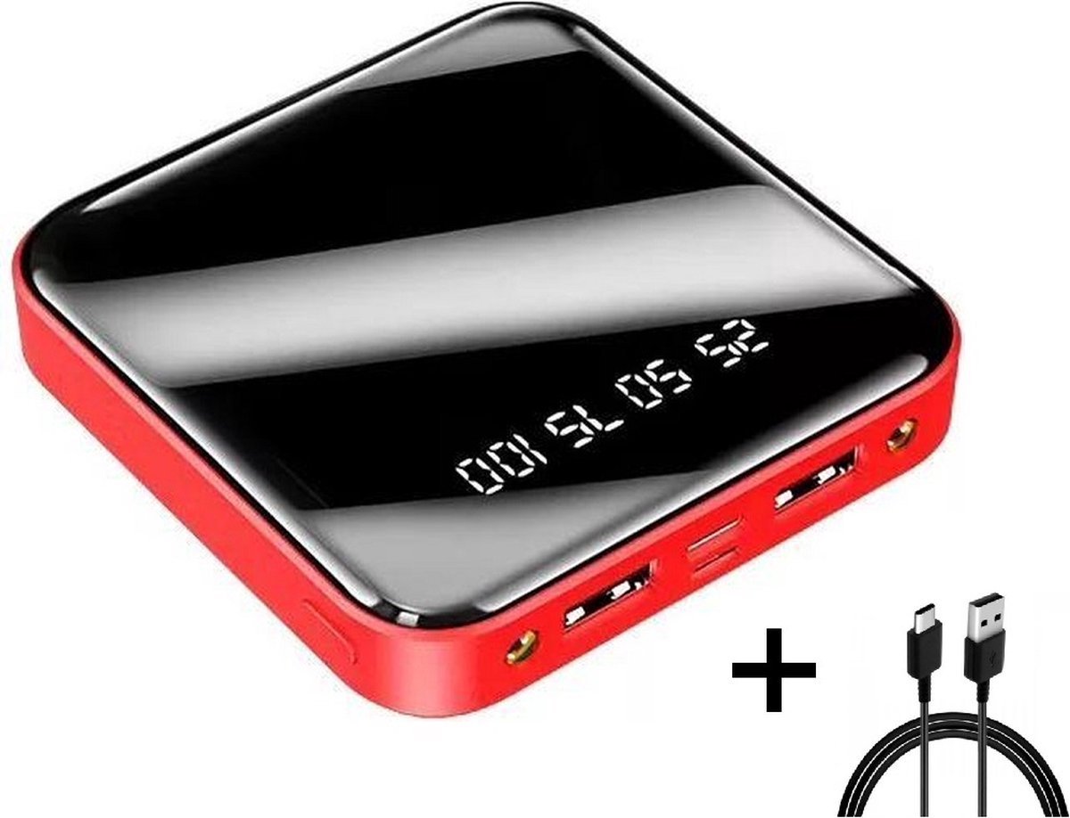 BAIK Powerbank 20000 mah Powerbank rood/Red + Samsung oplaad kabel- USB-A naar USB-C - Compact - (Dual 2.1A USB/Micro-USB/USB-C) - Mini Snellader Universeel Geschikt voor Samsung S23 / S22 / S21 / S20 / S10 plus / iPhone 14 / 13 / 12 / 11 of Tablets