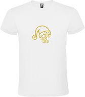 Wit T-Shirt met “ Kerst Muts / Ho Ho Ho “ Afbeelding Goud Size XXXXL