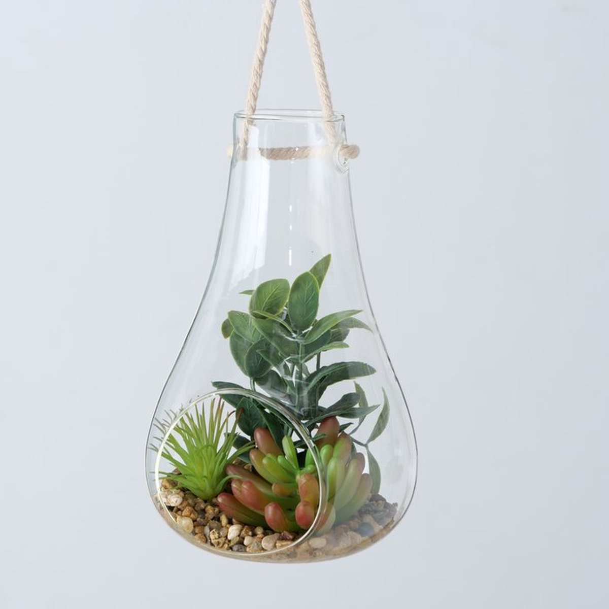 Plante artificielle suspendue - pot goutte en verre - h19 - 5 cm