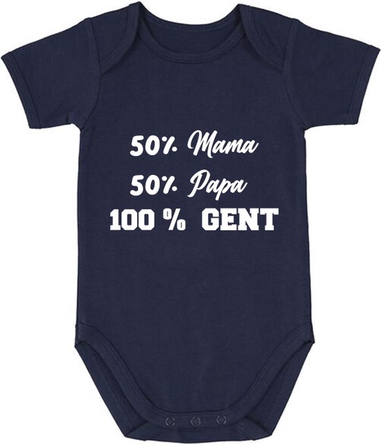 Body bleu foncé avec le texte '50% Mama 50% Papa 100% Gent'.