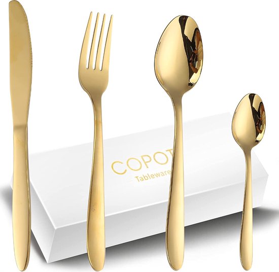 Kwaliteit Food Grade 18/10 RVS Bestekset 4-delig met Mes Vork Lepel Theelepel, Antieke Koninklijke Stijl, Vaatwasmachinebestendig