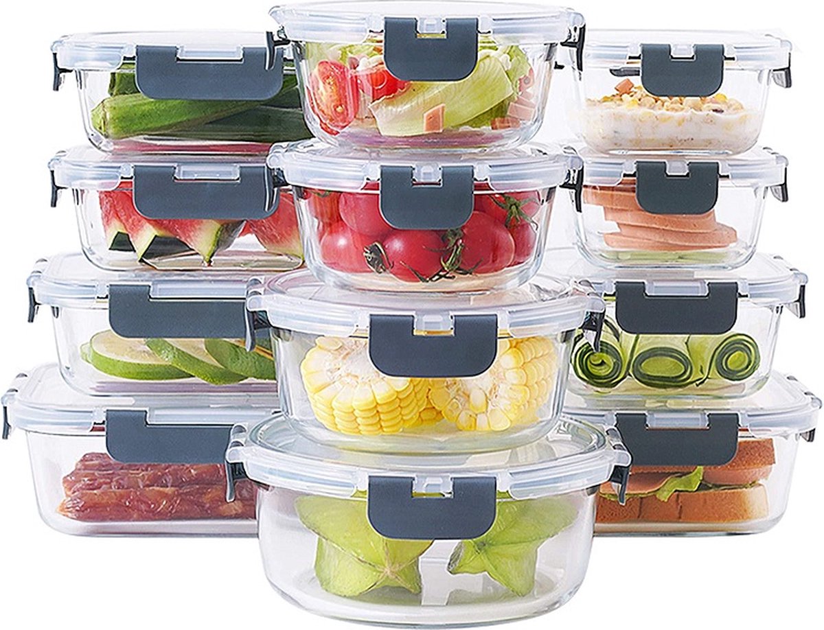 Glazen Meal Prep Bakjes 6 stuks - Vershoudbakjes - Lunchbox - Diepvriesbakjes - Vershouddoos - Vershoudbakjes Set - glazen Bakjes - Voedselcontainer - Magnetron Bakjes Met Deksel - BPA vrij
